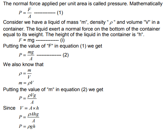 liquid pressure formula